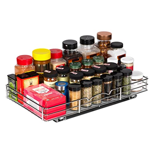 Pull-Out Cabinet Spice Rack Organizer - Slim Slide-Out Storage for Spices, Bottles & Jars, Premium Heavy-Duty Steel, Easy Install for Narrow Kitchen Cabinets - 18 ⅜ W x 10 ½ D x 2 ¾ H, Chrome - size: 18 Inch - Single