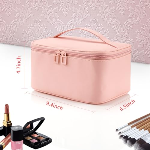 OCHEAL Pink Makeup Bag,Travel Makeup Organizer Bag, Large Capacity Cosmetic Bags For Women Large Travel Toiletry Bag Girls Traveling With Brush Slot And Divider - color: 0021_Pink, size: Medium