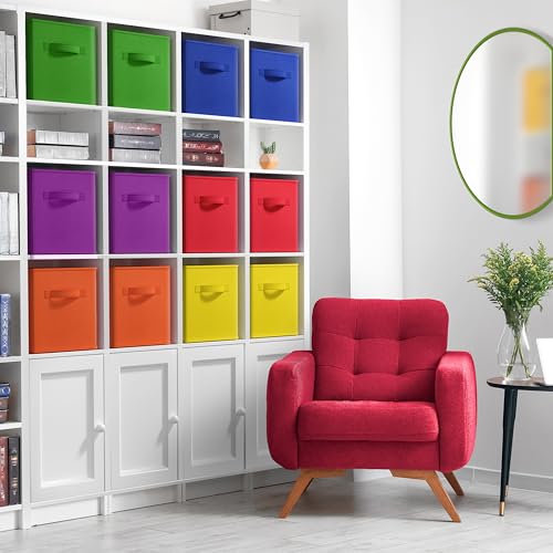 Sorbus 11 Inch Storage Bins - Sturdy Collapsible Fabric Storage Cubes with Handle - 12 Foldable Baskets for Organizing Clothes, Toys, Books - Storage Baskets for Shelves, Closets - color: 12 Pack Deep Rainbow, size: 11 Inch