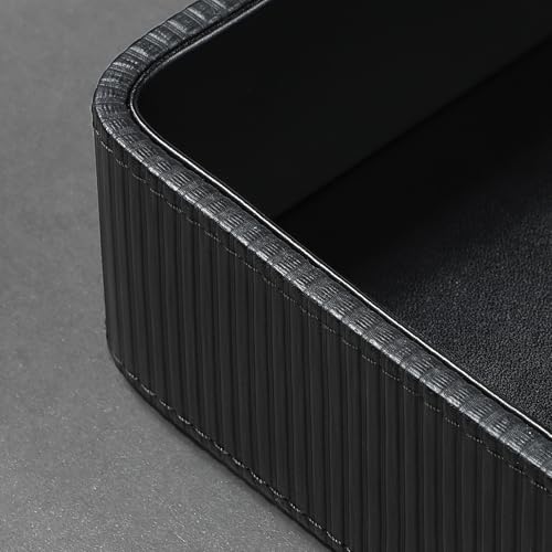 PU Leather Valet Tray Organizer, Small Nightstand Organizer Bedside Desktop Storage for Womens and Men, Perfume Trinket Catchall Vanity Tray for Key Watch Wallet (Black, Rectangular) - color: Black