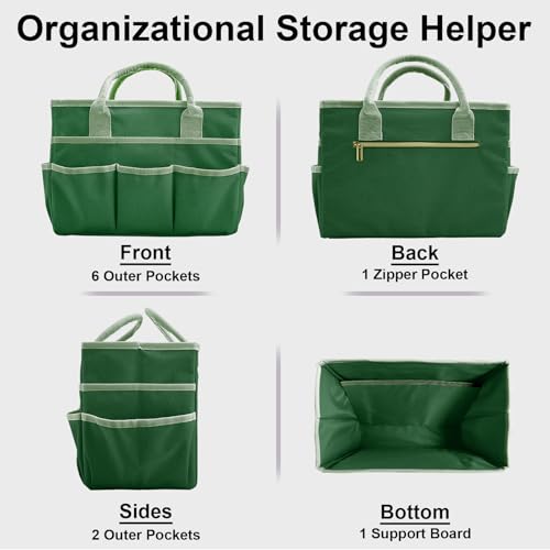 Cupohus Art Organizer Craft Storage Tote Bag with Pockets and Handles, Oxford Fabric Carrying Caddy for Teacher, Officer, Artist, Traveler, and More –Green - color: Green