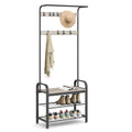 VASAGLE Coat Rack, Hall Tree with Shoe Bench for Entryway, Entryway Bench with Coat Rack, 4-in-1, with 9 Removable Hooks, a Hanging Rod, 13.3 x 28.3 x 72.1 Inches, Greige and Black UHSR40MB - color: Greige + Black, size: 28.3"W