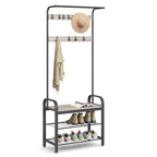 VASAGLE Coat Rack, Hall Tree with Shoe Bench for Entryway, Entryway Bench with Coat Rack, 4-in-1, with 9 Removable Hooks, a Hanging Rod, 13.3 x 28.3 x 72.1 Inches, Greige and Black UHSR40MB - color: Greige + Black, size: 28.3"W