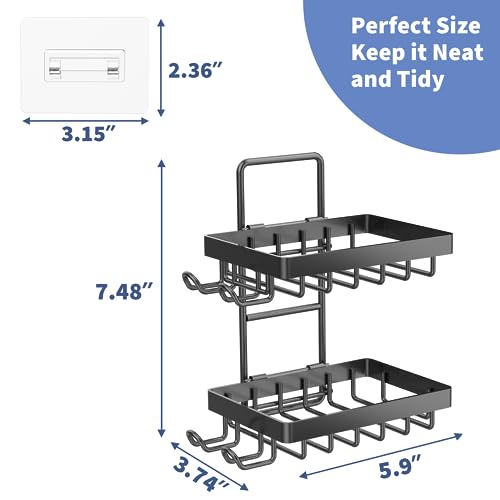 Moforoco Double Soap Bar Holder for Shower, No Drilling, 304 Stainless Steel, Wall Mounted Soap Holder with 4 Hooks and Razor Holder, Shower Rack Soap Tray Bar Soap for Bathroom Accessories Organizer - color: Black, size: 2-T