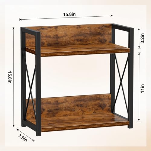 Giikin Kitchen Counter Shelf, Kitchen Countertop Organizer, 2 Tier Spice Rack for Counter, Wood Coffee Bar Organizer for Coffee Station (Brown, L) - color: Brown, size: Large