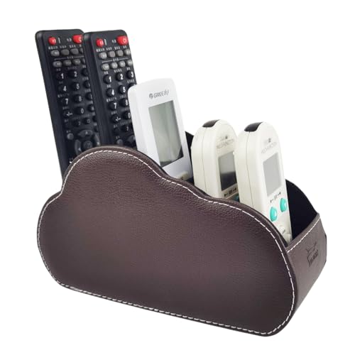 Remote Control Holder - 5 Spacious Compartments TV remote holder Caddy Leather Control Storage Tabletop Desk Organizer for Remote Controller,Office Stationery,Makeup Brush - color: Dark Brown1