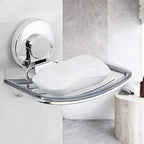 LEVERLOC Chrome Suction Cup Soap Dish Holder for Shower Wall Drill-Free Rustproof Waterproof Wall Mount Strong Suction Removable Bar Soap Sponge Holder for Bathroom Bathtub Kitchen - style: 1 tier Chrome
