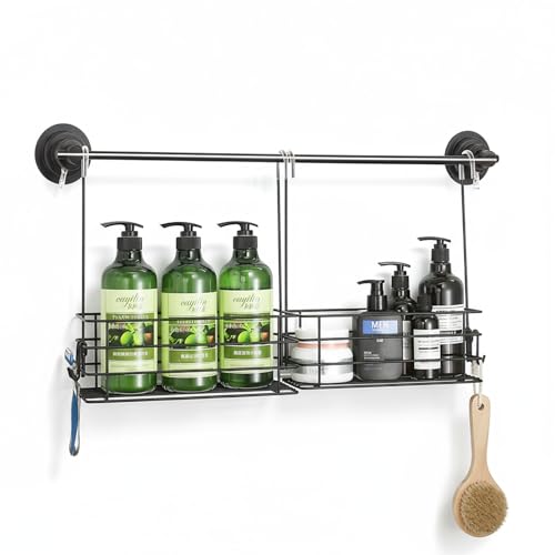 2pcs Single-Layer Shower Caddy Hanging Shower Orangizer Stainless Steel Shower Rack with Hooks Over The Door, Shampoo Basket Storage (Black) - color: Black, size: 2pc 1-Tier