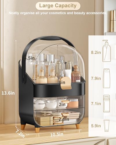 Anylady Makeup Organizer Countertop, Skincare Holder Bathroom Counter Organizer, Storage Box Cosmetic Display Cases, Teen Girl Gifts Make up Organizers for Vanity, Dresser - color: Black