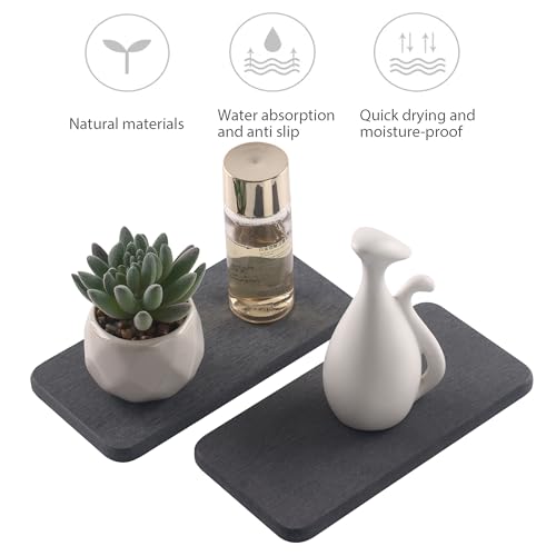 NiuYichee 2 Pcs Water Absorbing Stone Trays, Kitchen/Bathroom Sink Soap Dish, Diatomite Tray Used for Hand Soap & Cosmetic Bottles in The Modern Home, 3.5" W x 7.1" L, Dark Gray - color: Dark Gray, size: 7.1" x 3.54"