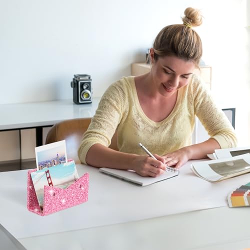 Mail Organizer Envelope Holder - Glitter Pink Acrylic Mail Holder Countertop Vertical Desk Organizer Small File Bill Document Notebook Letter Sorter for Home School Office Supplies - color: Glitter Pink, size: 1 Compartment