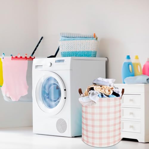 CLOCOR Laundry Basket, Waterproof Pink Nursery Hamper, Collapsible Fabric Storage Container, Room Decor, Gift Basket(Pink Grid) - color: Pink Grid