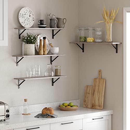 DINZI LVJ Wall Shelves, 23.6 x 7.9 x 6.1 Inch Floating Shelves for Wall, Set of 2, Easy-to-Install Wall Storage Ledges with Sturdy Metal Brackets for Living Room, Bathroom, Kitchen, Greige - color: Greige, size: 23.6 Inch