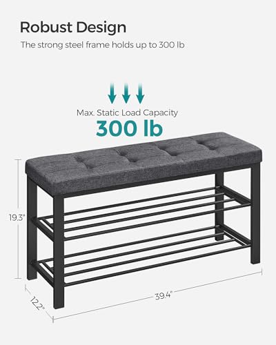 SONGMICS Shoe Bench, Storage Bench, Entryway Bench with Cushion, Shoe Shelf with Seat, Space-Saving, Modern Style, for Living Room, Bedroom, Hallway, Dark Gray and Ink Black ULBS579B33 - color: Dark Gray + Ink Black, size: 39.4"W