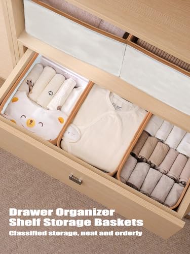 AARAINBOW 4 Pcs Closet Clothes Organizer with Handle, Fabric Storage Bins with Metal Frame Closet Shelf Storage Baskets Foldable Wardrobe Storage Box for Sweater Jeans, 20L (4 White) - color: 4 White