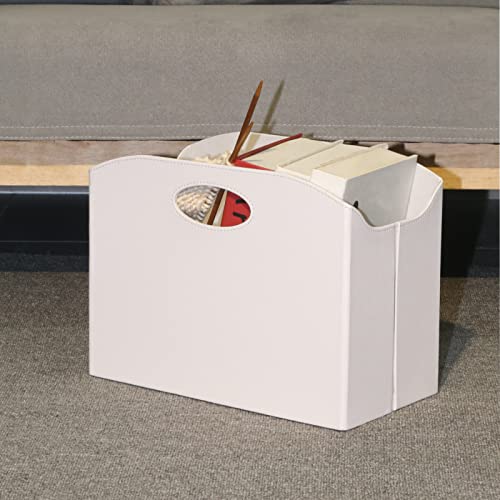 EZDeco Magazine Holder Foldable Magazine Rack Floor PU Leather File Holder Newspaper Book Storage Basket Document File Folder Organizer for Office Home (White-1) - color: White-1