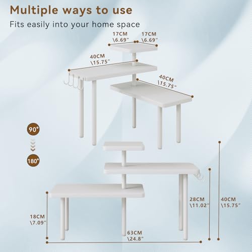 IBUYKE Countertop Organizer,3-Tier Spice Racks,Kitchen Counter Corner Shelf,4 Side Hooks,Adjustable Countertop Shelf for Kitchen, Bathroom, Coffee Bar, Cabinet, Desk,White,TLJ023W - color: White, size: 1 pack (Improved)