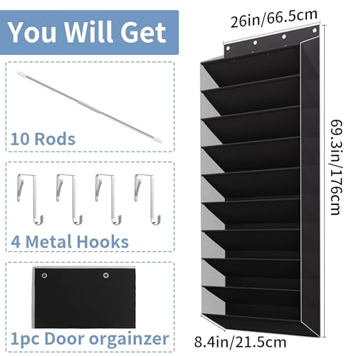TAHAVICE 10-Tier Large Size Over The Door Shoe Organizer, Holds 30 Pairs Hanging Shoe Rack with Deep Pockets for Closet, Space-Saving Storage for Sneakers, Boots (Black) - color: Black