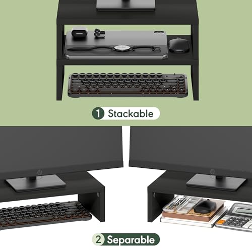 Furinno CLASSIC Monitor Stand Riser Set of 2, 15.7" Wide Dual Monitor Riser, Stackable Separable Laptop Stand for Desk, Desktop Organizers and Accessories, for Office Supplier, Espresso - color: Espresso
