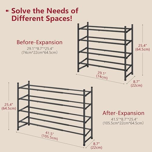 Tajsoon Expandable Shoe Rack for Closet 4 Tier, 29“-41“Adjustable & Stackable Shoe Shelf Storage, Metal Shoe Rack Organizer for Front Door Entrance, Closet, Garage, Entryway, Black - color: Black, size: 4 Tier