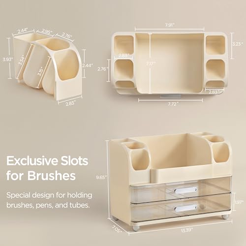 HBlife Makeup Organizer for Vanity with Brush Holder, Large Bathroom Countertop Cosmetic Organizer Skin Care Storage, Easy to Store Lipsticks, Nail Polishes, Perfumes, Eyeshadow Palettes, Beige - color: Beige