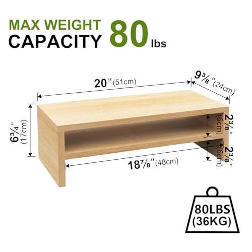 TEAMIX 2 Tiers Desktop Monitor Stand Riser 20 Inch Printer Stand with Storage Small TV Riser Laptop Wooden Desk Organizer Shelf Bookshelf Maple (Natural Maple, 2 Tiers) - color: Natural Maple