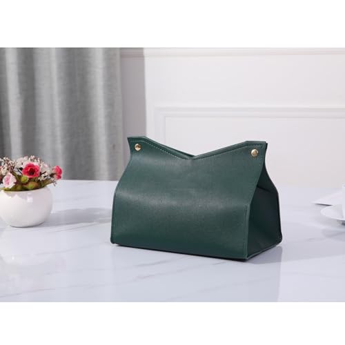 1PCS PU Leather Tissue Box Cover, Rectangle Facial Paper Organizer Dispenser, Modern Tissue Case Holder for Vanity Countertop Nightstands Living Room Office Desk Car (Dark Green) - color: Dark Green