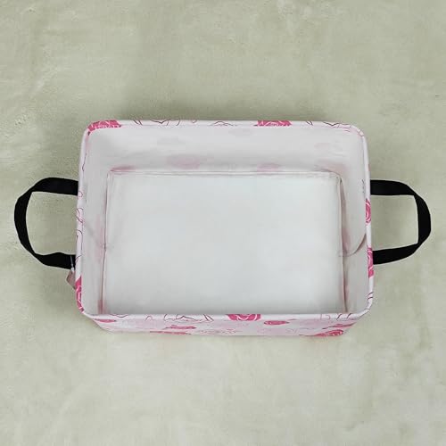 FANKANG Storage Bins, Nursery Hamper Canvas Laundry Basket Foldable with Waterproof PE Coating Large Storage Baskets for Kids Boys and Girls, Office, Bedroom, Clothes,Toys(Rec-Pink roses ） - color: Rec-Pink roses