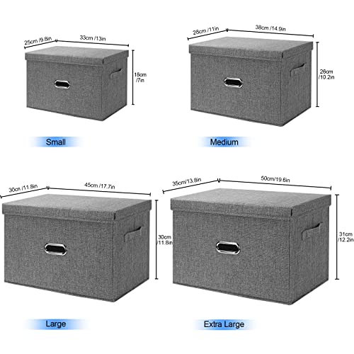 Large Linen Fabric Foldable Storage Bins with Removable Lid and Handles, Washable Storage Box Organizer Containers Baskets Cube with Cover for Bedroom,Office(Cream, Extra Large(2-Pack)) - color: Cream, size: Extra Large(2-Pack)