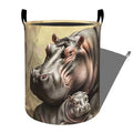 Gentle Hippos with Baby Together Laundry Basket with Handles, 19.7"x15.7" Clothes Foldable Laundry Hamper Organizer for Dorm Nursery Bedroom Bathroom Decor, Toy Storage Bin for Kids - style: Hippo47