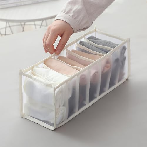 7-Compartment Underwear Storage Box, Foldable Closet Organizer for Bras, Socks, and Accessories, Space-Saving Design, Off White - color: Off White, size: 1.7X1.7X5.7inch