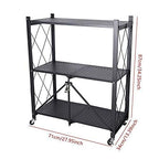 3-Tier Foldable Metal Kitchen Trolley Rack, Rolling Storage Shelf with Wheels, Perforated Mesh Shelving Organizer, for Kitchen, Home Office & Entryway