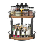 HOOBRO Lazy Susan Organizer Spice Rack, 2-Tier Height Adjustable Rotating Spice Organizer, for Kitchen Countertop and Cabinet, Rustic Brown BF05TL01 - color: Rustic Brown + Black