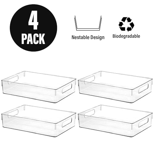 Clear Plastic Storage Bins, Pantry Organizers and Storage, Kitchen Organization and Storage Containers Bins for Organizing, Fridge, Freezer, Bathroom, Pantries, Medicine Cabinet Organizer Bin - size: 10.8 x 7.9 x 3.4