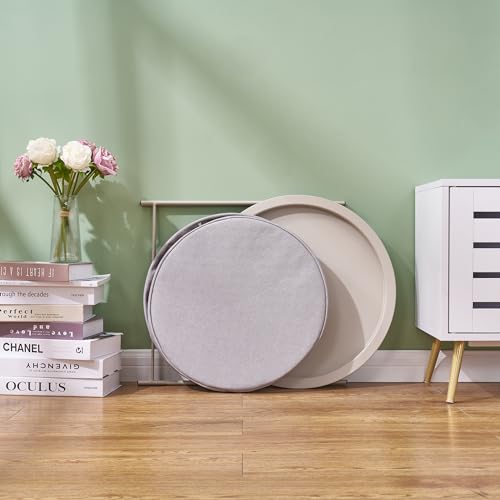 VECELO Round Side/End Table with Fabric Storage Basket，Metal Anti-Rust and Waterproof Small Bedside Nightstand with Removable Tray Top for Living Room，Balcony & Laundry，Grey /1pcs with Basket - color: Grey, size: 1 PCS with Basket