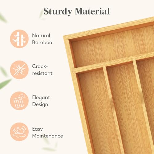 Lifewit Silverware Drawer Organizer, Utensil Tray for Kitchen, Flatware and Cutlery Holder, Storage for Spoons Forks Knives, 6.7 x 12", Natural - size: 6.7"W x 12"D