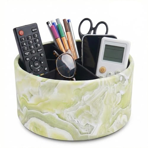 Remote Control Holder, 360°Spinning PU Leather Desk TV Remote Caddy,Desk Storage Box Room Accessories for Controller, Media,Mail,Calculator, Mobile Phone,Pencil(1-Big Marble Jade) - color: 1-Big Marble Jade