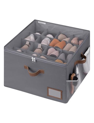 StorageWorks Shoe Organizer for Closet, Fabric Shoe Storage Boxes for Slippers and Sandals, Stackable Shoe Bins for Closet with Side Mesh Pockets, Holds Up to 16 Pairs, Grey - color: Gray, size: Medium-1 Pack