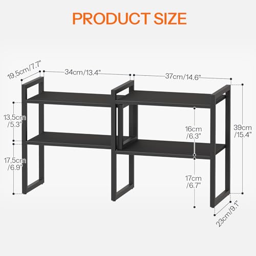 HOOBRO Desk Shelf Organizer, Adjustable Desktop Bookshelf, 2-Tier Shelf for Top of Desk, Wooden Office Storage Rack, for Office, Study, Kitchen, Dorm, Black BB39SJ01 - color: Black