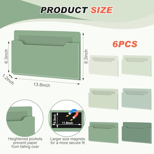 Fuutreo 6 Pcs Magnetic Wall File Organizer Magnetic Wall File Holder Refrigerator Magazine Holder for Mail Letters Paper(Sage Green,Horizontal-large) - color: Sage Green, size: Horizontal-Large