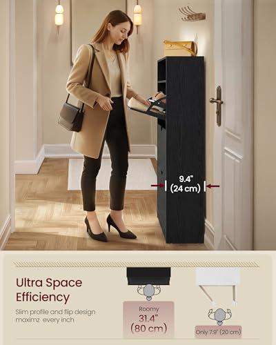 VASAGLE Custos Collection - Shoe Cabinet, Shoe Organizer, Open Compartment, Adjustable and Removable Dividers, 3 Flip Drawers, 9.4 x 31.5 x 54.5 Inches, for 21-24 Pairs, Ebony Black ULBC043BC01 - color: Ebony Black, size: 9.4"D x 31.5"W x 54.5"H, style: s