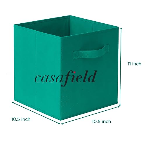 Casafield Set of 6 Collapsible Fabric Cube Storage Bins, Teal - 11" Foldable Cloth Baskets for Shelves, Cubby Organizers & More - color: Teal, size: 10.5" x 10.5" x 11"