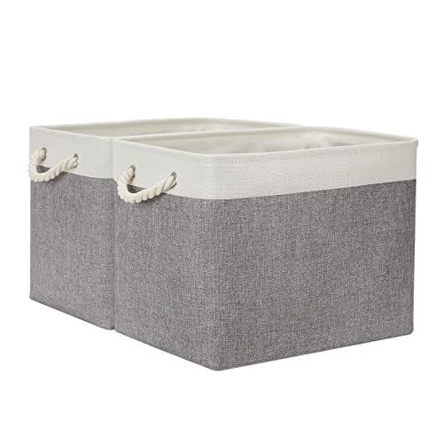 Temary Baskets for Organizing, 2 Pack Storage Baskets Large Fabric Baskets with Handles, Decorative Basket for Gifts Empty for Home (White&Grey,16Lx12Wx12H Inches) - color: Grey&white, size: 16L x 12W x 12H inches (2pcs)