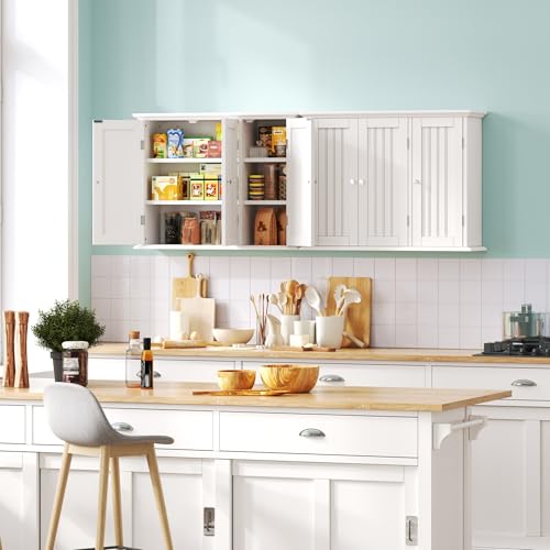 ChooChoo Bathroom Wall Cabinet with 3 Doors, Laundry Cabinet Wall Mounted, Medicine Cabinet with Adjustable Shelves, Hanging Kitchen Cupboard Organizer, White - color: White, size: 9.06"D x 31.1"W x 23.4"H