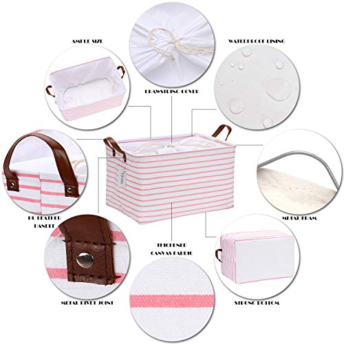 Hinwo 31L Large Storage Bins, Closet Organizers and Storage, Shelf Baskets, Foldable Clothes Storage Baskets with Handles, Containers for Clothing, Blanket, Towels, Toys, Bedding (Pink Stripe) - color: Pink Stripe, size: 16.5" / 31L / 1-Pack