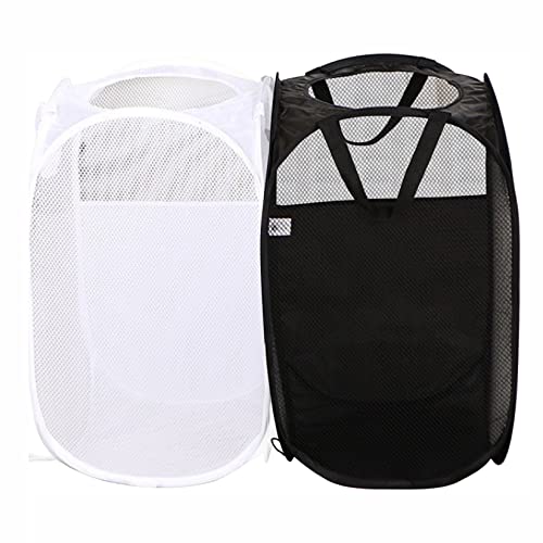 AQQA 2 Pcs Mesh Popup Laundry Hamper (Black/White),Mesh bags for washing laundry,Foldable Pop-up Mesh Hamper Dirty Clothes Basket for Kids Room, College Dorm or Travel - color: Black White, size: 24x14