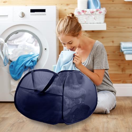 Collapsible Laundry Baskets, 90L Large Foldable Laundry Basket, Durable Mesh Pop Up Hampers for Laundry, Dirty Clothes Laundry Hamper for Bedroom, Bathroom, Dorm, Laundry Room, Travel or Camping Navy - color: Navy