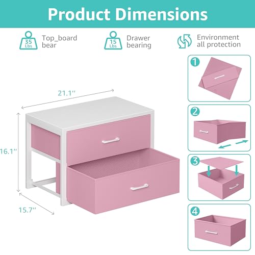 BOLUO Stackable Storage Drawers Closet Organizers and Storage Fabric White 2 Drawer Dresser for Bedroom Modern Pink - color: Pink, size: L(15.7"D x 21.1"W x 16.1"H)