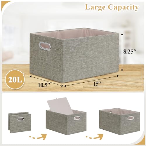 Posprica Closet Storage Bins, 4 Pack Closet Shelf Organizers, Linen Fabric Decorative Storage Baskets for Organizing, Foldable Storage Box for Clothes, Toy, 15x10.5x8.25 Inch-Coffee - color: Coffee, size: 15Lx10.5Wx8.25H