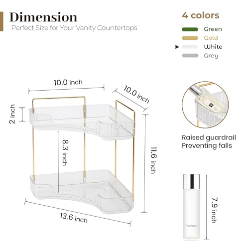 Aveniee Corner Bathroom Counter Organizer, Bathroom Countertop Shelf Makeup Organizer for Vanity Perfume Tray for Corner Storage (2 Tiers, White) - color: Pearl White, size: 2 Tier
